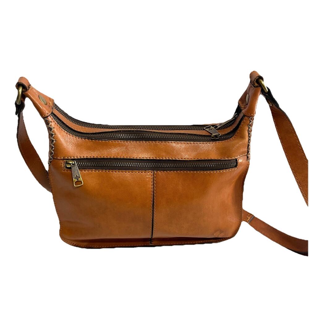 Patricia Nash Camille Tan Tooled Leather Crossbody Purse Saddle Bag Whipstitch - Picture 2 of 16